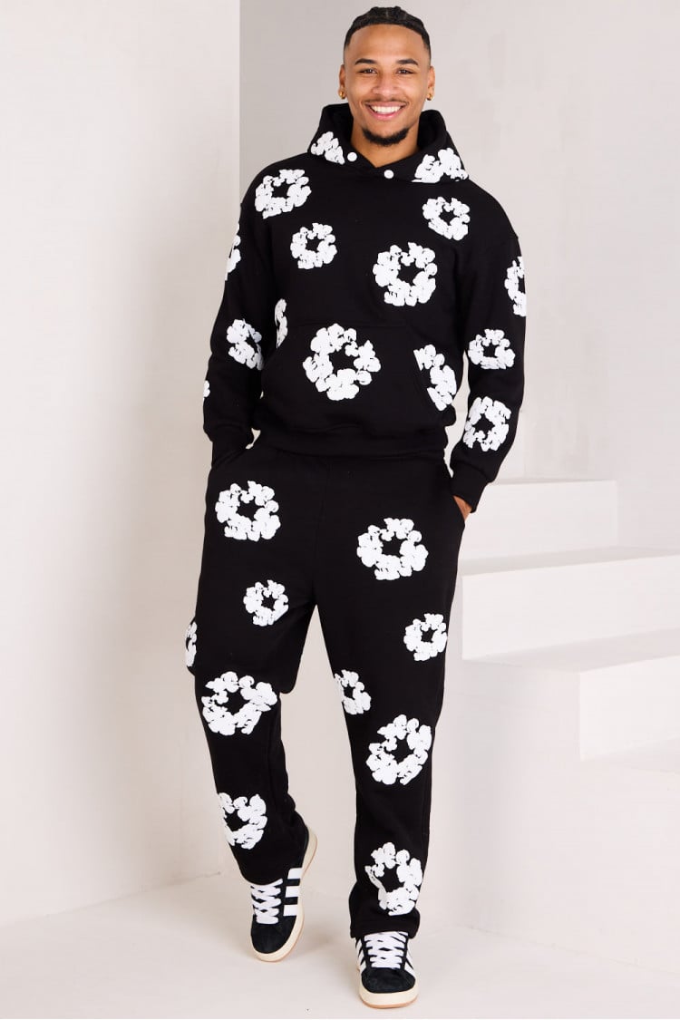 Ensemble à motif fleurs Noir