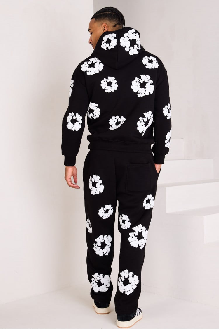 Ensemble à motif fleurs Noir